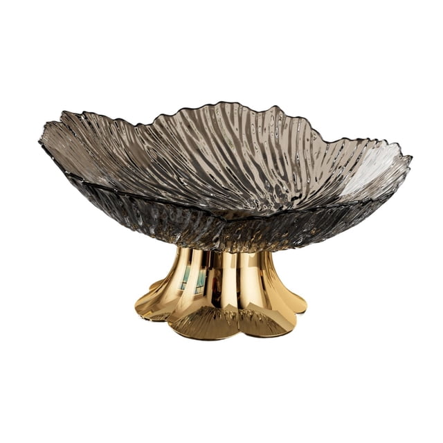 Elegante frutero de mesa de plástico PET con pedestal, bandeja de exhibición portátil Negro transparente