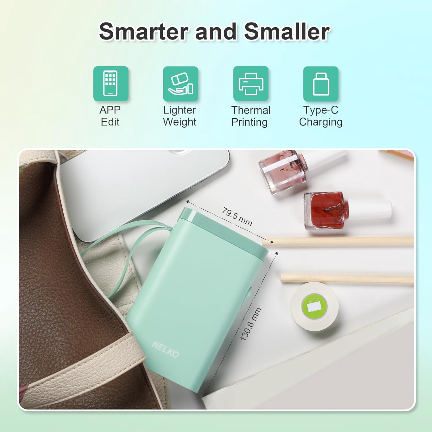 Label Maker Machine with Tape, P21 Bluetooth Label Printer, compact printer with multiple templates for easy office and home organization, Green