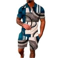 thumbnail image 2 of VBTAPA 2 Piece Summer Outfits for Men Dressy Casual Short Sleeve Polos Shirts and Shorts Set Trendy Print Vacation Beach Suit Blue XL, 2 of 5