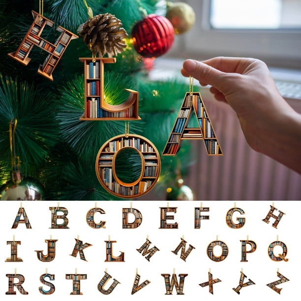 Xihbxyly Adornos de Letras para Árbol de Navidad, Colgantes Acrílicos, Diseño Personalizado, Adornos Navideños para El Hogar y La Oficina, Multiusos, 8 Cm, Juego de 26