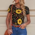 thumbnail image 6 of KLL Women 's Crew Neck Bodysuit Jumpsuits Fall Sunflowers Leaves Print Short onesies Stretch T Shirts, 6 of 7