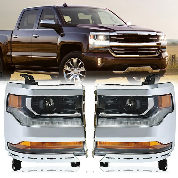 For 2016-2018 Chevy Silverado 1500 HID/Xenon w/ LED DRL Projector Headlights L&R
