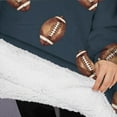 thumbnail image 3 of Oversized Wearable Blanket Hoodie,Dark Blue Football Repeat Pattern Sherpa Blanket Hoodie with Super Pockets,Super Warm Fuzzy Pullover for Women & Men, 3 of 6