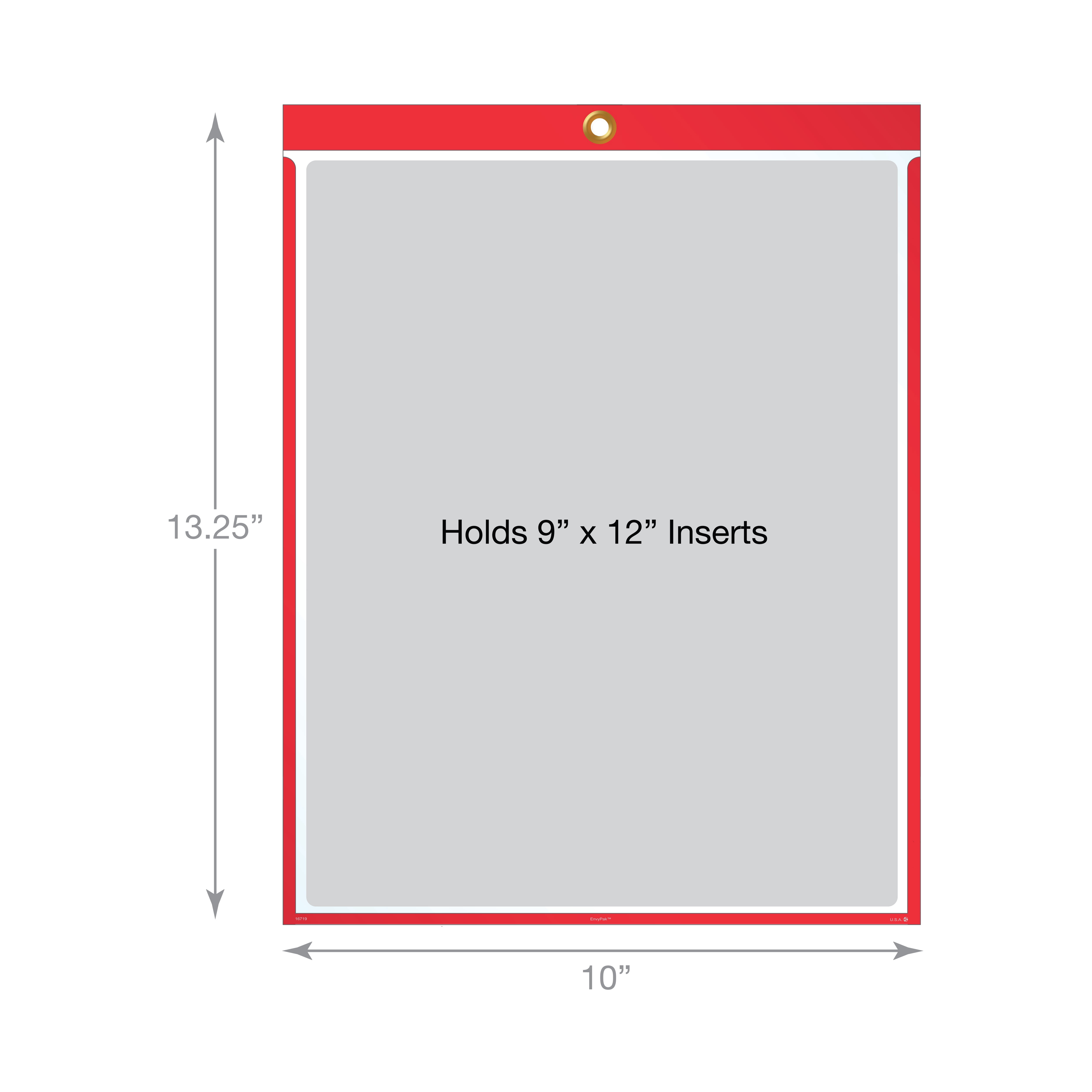 Job Ticket Holders - 9"x12" - Pack of 30 (red) Top-loading with eyelet for hanging - Made in USA