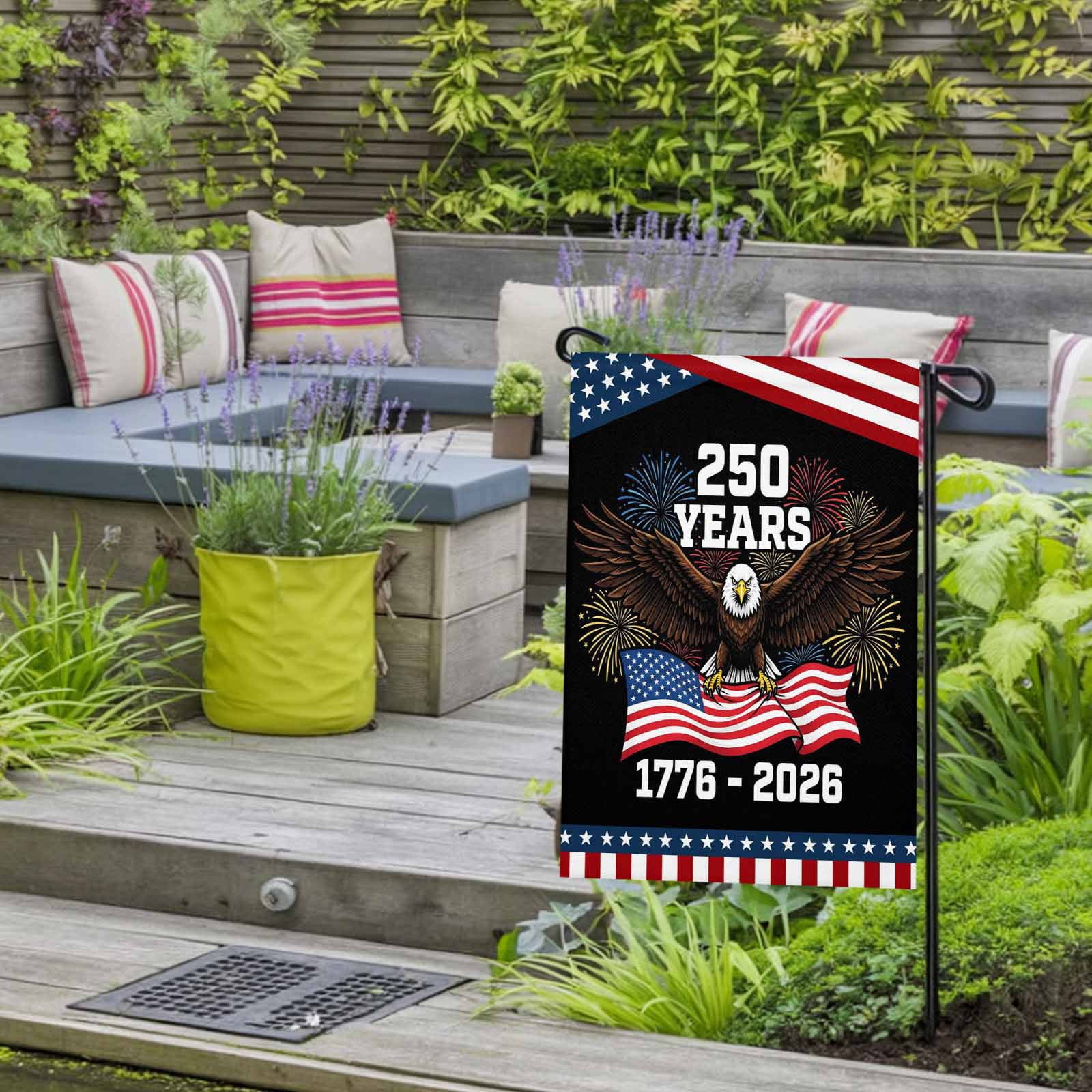 4th of July Garden Flags 250 Years Garden Flag Double Sided Welcome Flag Patriotic USA Flag Eagle Fireworks Independence Day Yard Flags for Outdoor Lawn Porch Memorial Day Holiday Decor 28x40 Inch