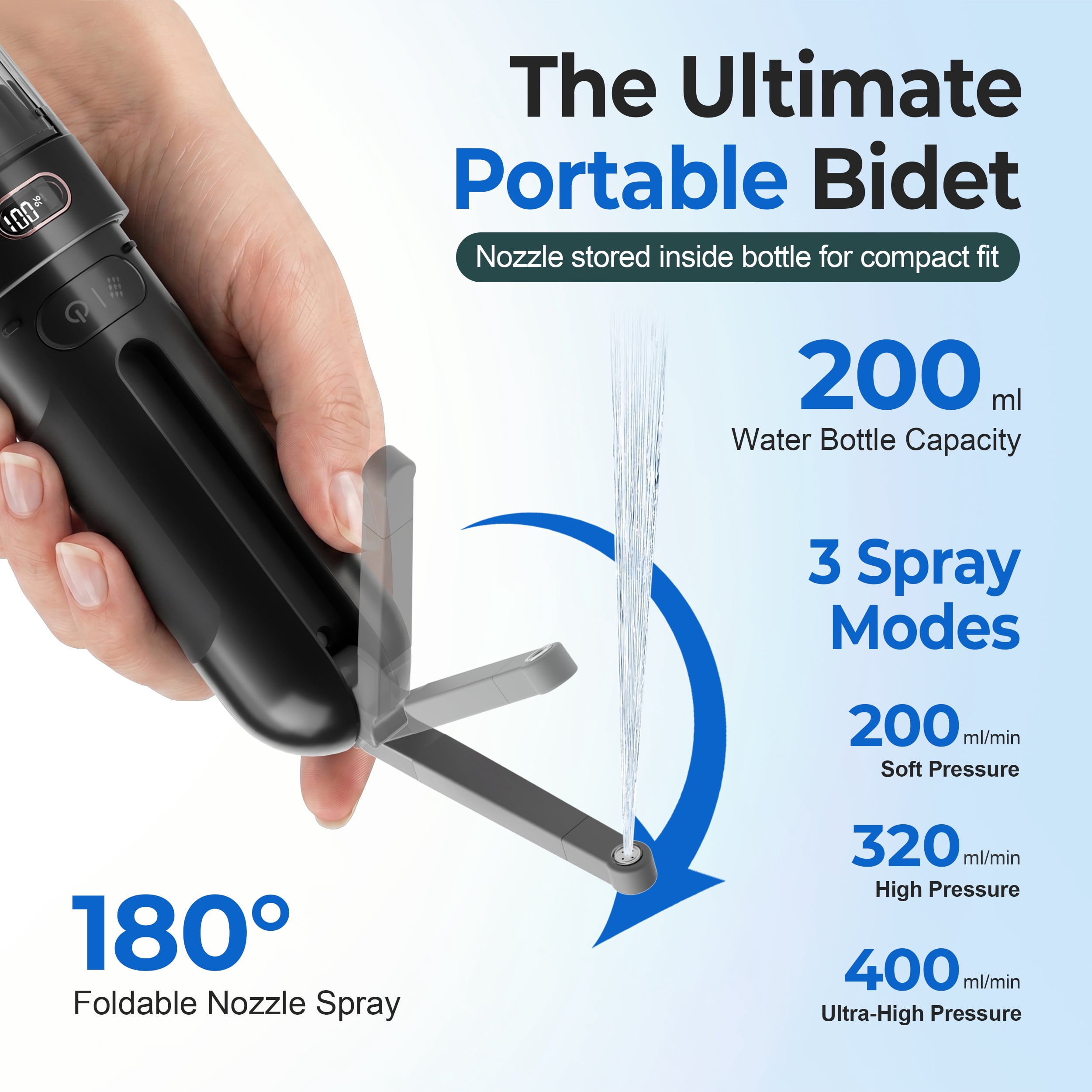 WeWi HLTH Electric Travel Bidet for  Ultimate Personal Hygiene Cleaning at Home  and Camping - Rechargeable Portable Bidet Sprayer with 3 Pressure, Black