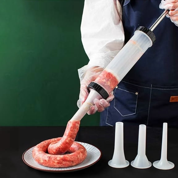 nual Sausage Filling Machine - Sausage Syringe With 3 Funnels, 11.9" X 4.2" X 7" - Household Sausage Maker For Homemade Sausages