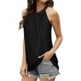 thumbnail image 3 of TEMOFON Tank Tops for Women Loose Fit High Neck Sleeveless Halter Tops Casual Pleated Eyelet Summer Flowy Cami Tanks Solid Color Black Size XL, 3 of 5