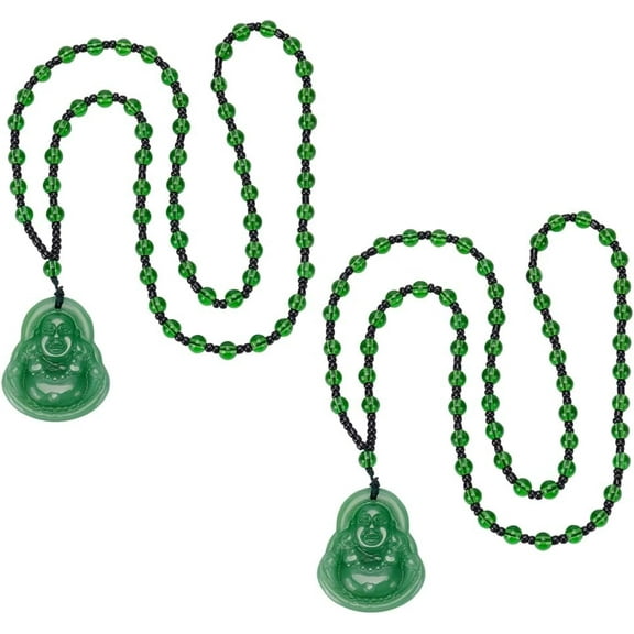 2Pcs Laughing Buddha Pendant Necklace Buddha Beads Chain Necklace Imitation Jade Guanyin Beaded Rope Chain Gemstone Lucky Amulet Jewelry Gift for Women Men Sea Green