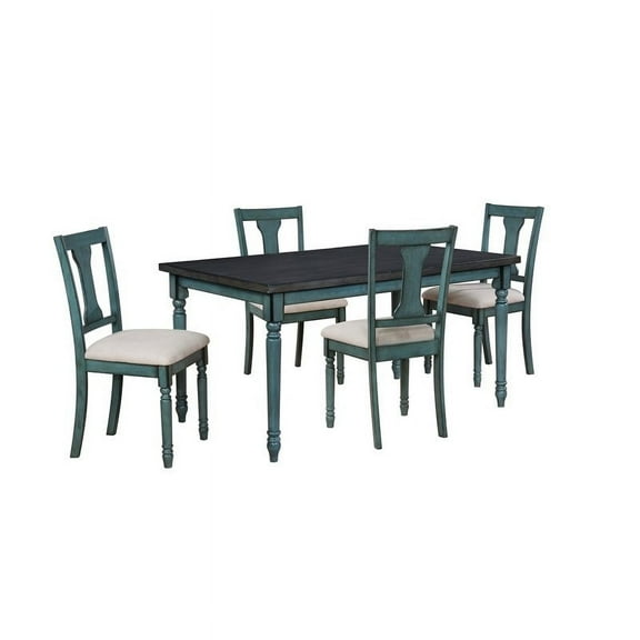 Bowery Hill Willow 5 Piece Wood Dining Set in Teal Blue