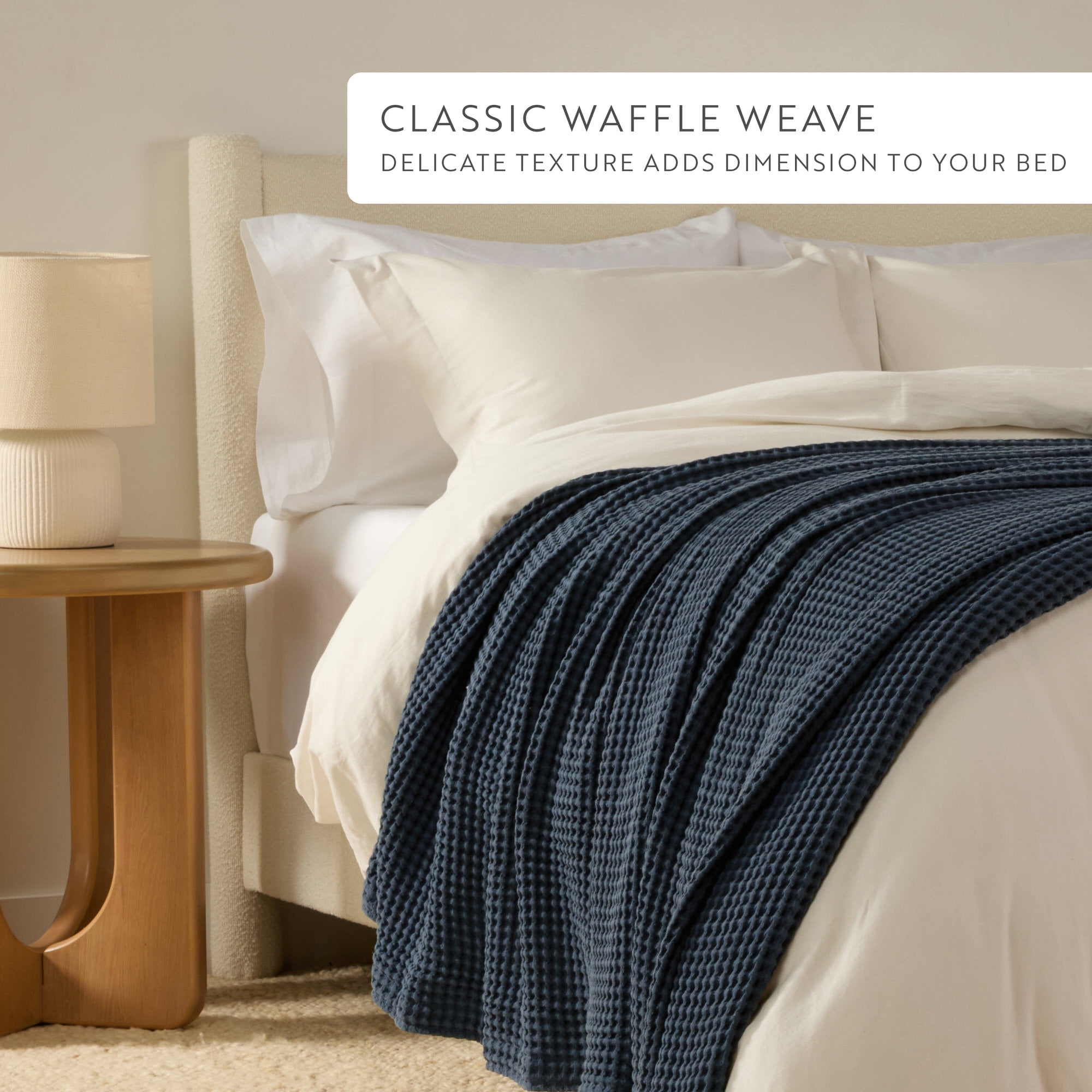 Noble Linens 100% Cotton Waffle Texture Bed Blanket, Navy, King/Cal King