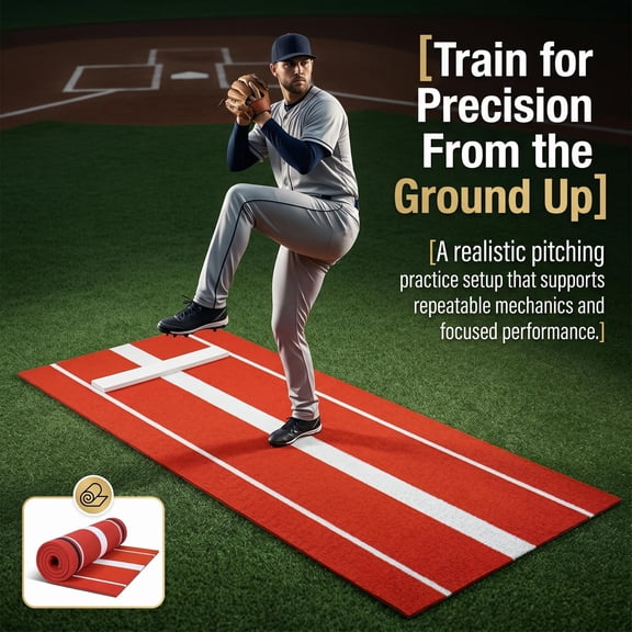 Professional Baseball Pitching Alignment Mat, Portable Baseball Training Mat for Indoor Batting Cages, Anti-Slip Baseball Mat with Baseball Pitching Rubber