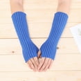 thumbnail image 2 of Gloves for Women Men Arm Warmers Gloves Winter Long Fingerless Gloves for Women Thumb Hole Gloves Mittens for Women Men Blue One Size, 2 of 5