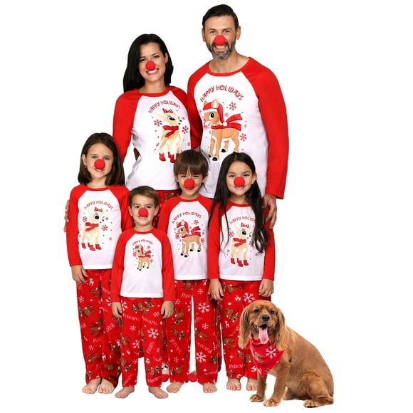 Rudolph Ensemble de Pyjama de la Famille Correspondant à des Vêtements de Nuit Ensemble de Nez Rouge Inclus