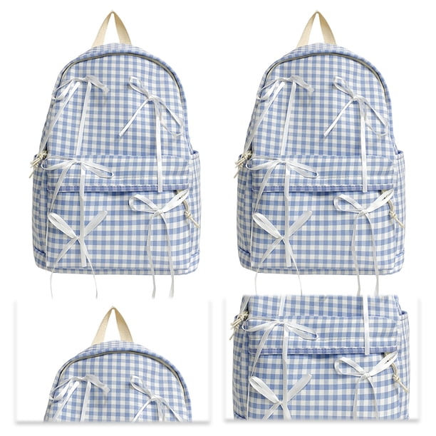 Likrtyny Mochila A Cuadros Con Lazo Mochila Informal para Mujer (azul)