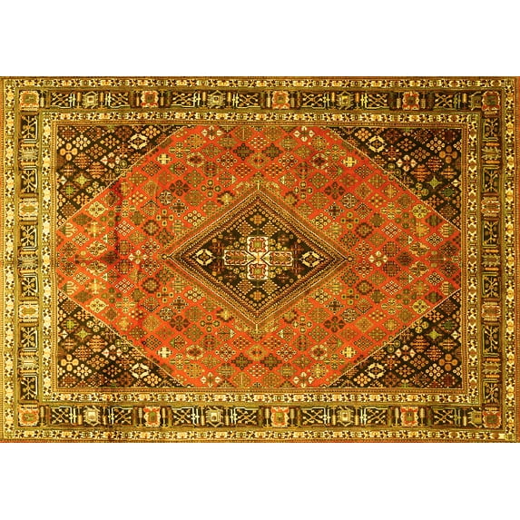 Ahgly Company Machine Washable Indoor Rectangle Medallion Yellow Traditional Area Rugs, 3' x 5'