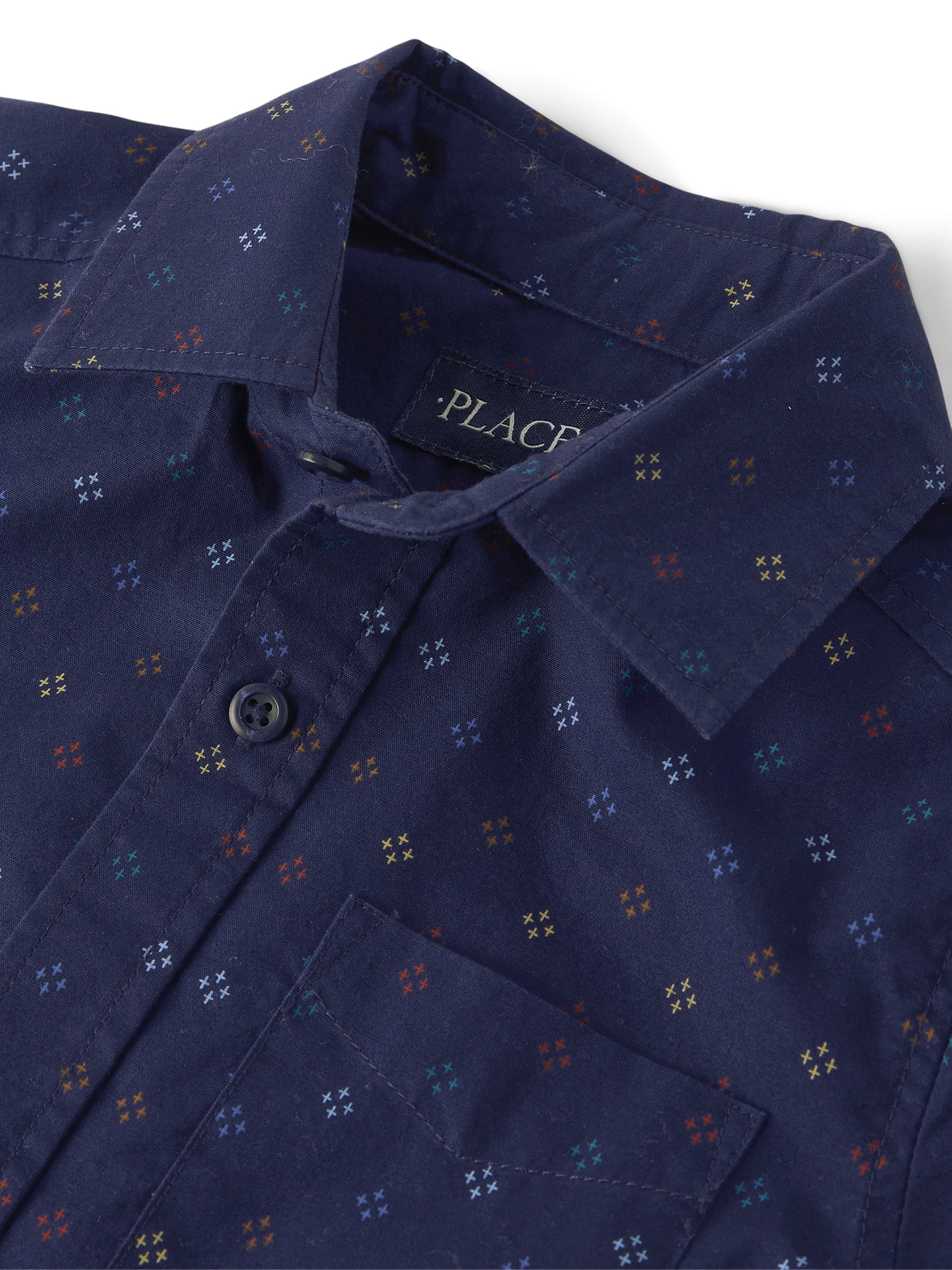 The Children's Place Boys Short Sleeve Print Poplin Button Up Shirt, Sizes XS-XXL