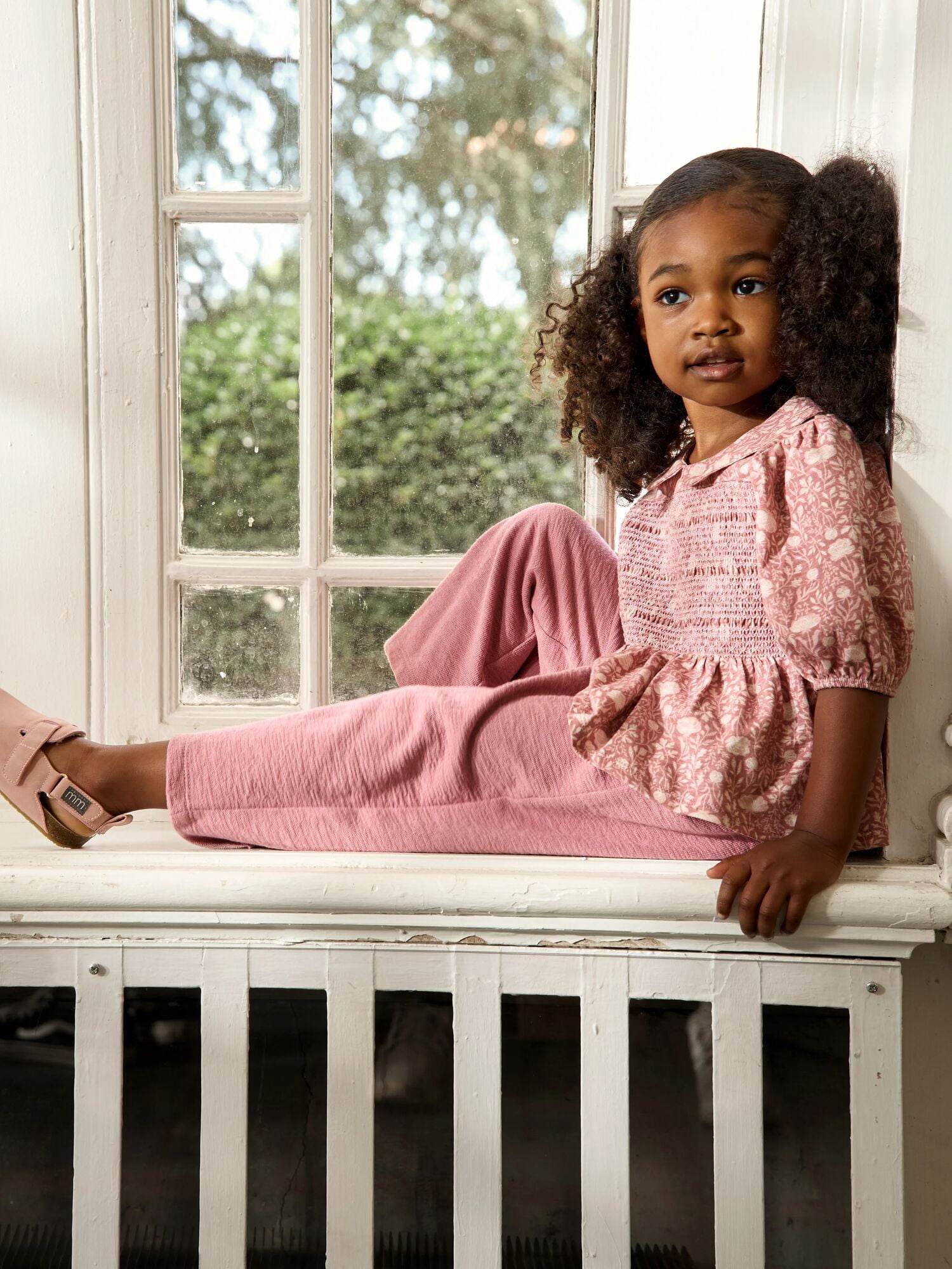 Modern Moments by Gerber Toddler Girl Top with Decorative Smocking Pant, 2-Piece, 12 Months - 5T