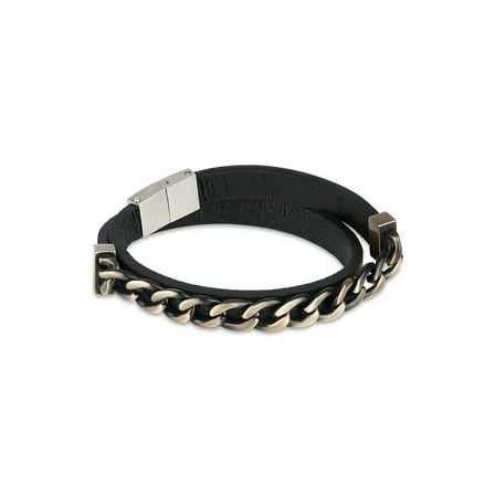 316L Stainless Steel Gunmetal Chain Leather Wrap Bracelet