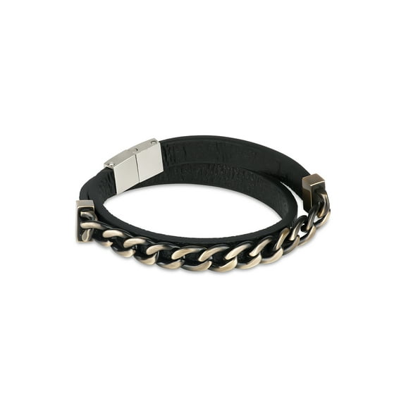 316L Stainless Steel Gunmetal Chain Leather Wrap Bracelet