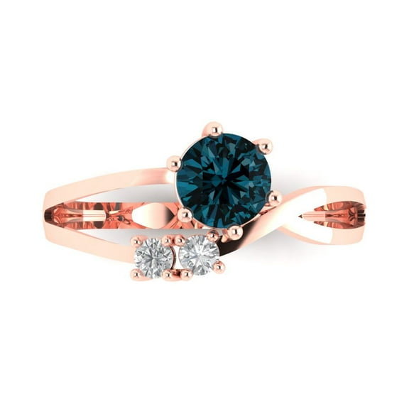 Clara Pucci 14K Rose Gold 0.87ct LondonBlueTopaz Three-Stone Ring for Women