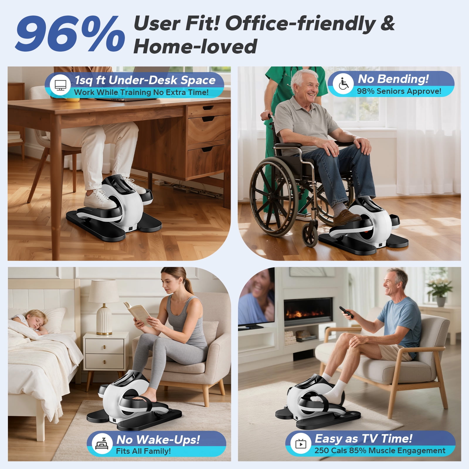 PULSE360 Under Desk Elliptical Machine, Electric Ellipse Leg Exerciser for Seniors with 15 Adjustable Quiet Portable Elliptical Machine, Seated Pedal Exerciser with Remote Control