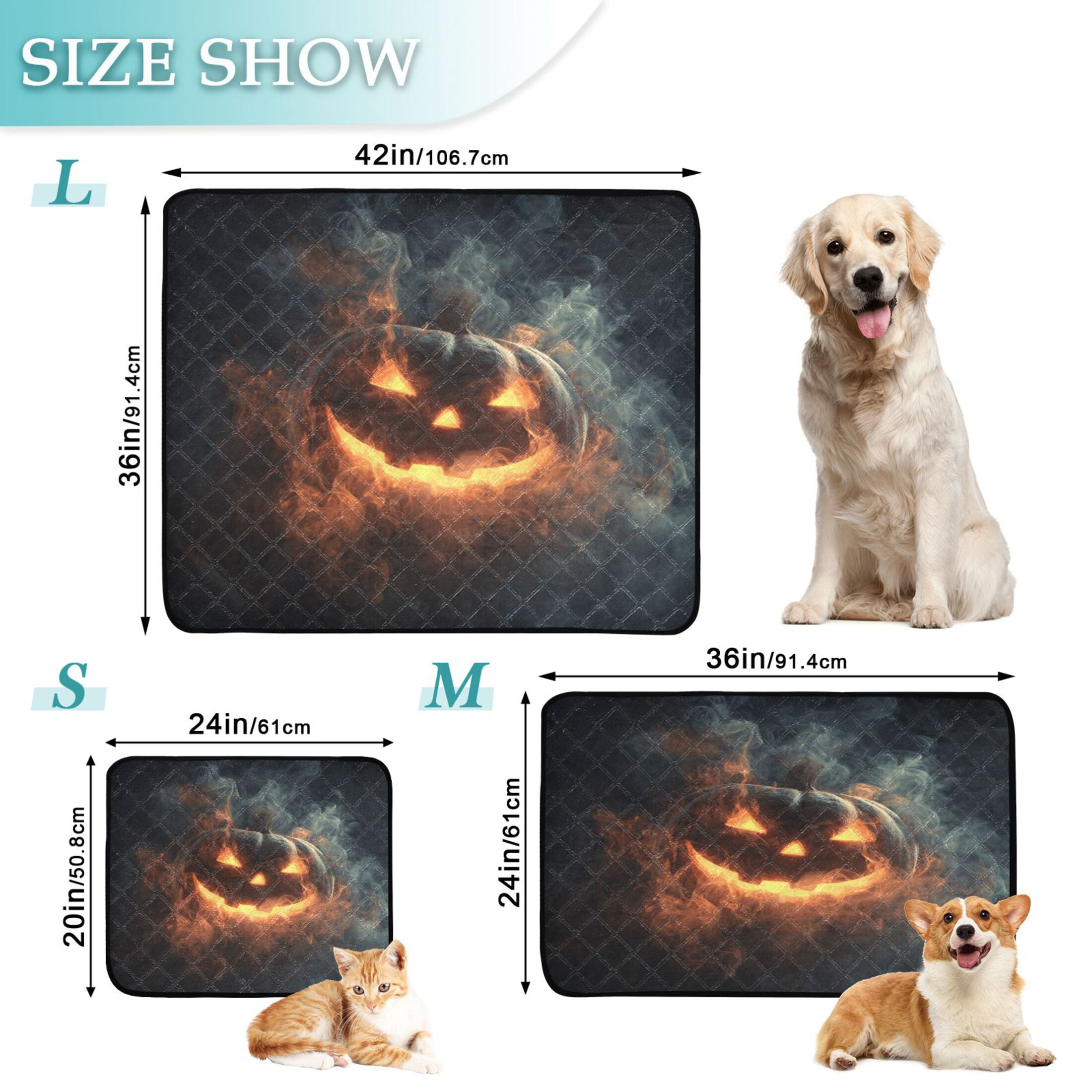 Qxltty Glowing Pumpkin Head Cat litter Pads Pet Set of 2 Diaper Mats Center Anti-leakage Layer Absorbent Soft and Comfortable