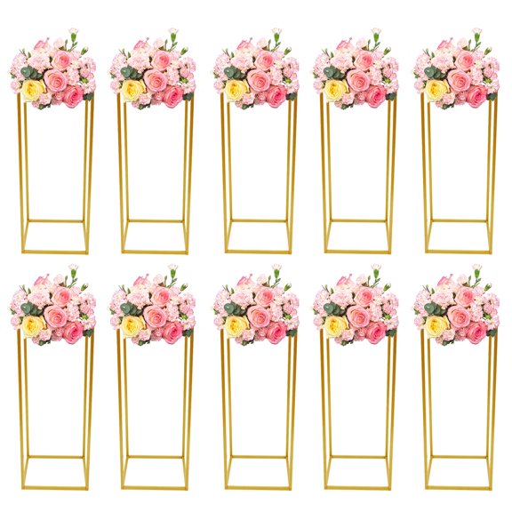 YIYIBYUS 10PCS Wedding Flower Stand Set Gold Metal Rectangle Column Flower Display Rack Wedding Prop Decor Balloon Display Holder,60cm