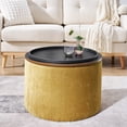thumbnail image 4 of Lunale Round Storage Ottoman Set of 2, Chenille Upholstered Coffe Side Tables for Living Room, Dark Yellow, 4 of 7
