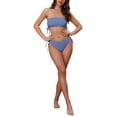 thumbnail image 2 of INSPIRE CHIC Women's Bandeau Drawstring Side Tie Ribbed Bikini Sets, 2 Piece Strapless Top Triangle Bottom Swimwear Bathing Suits Large Light Blue, 2 of 5