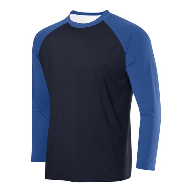 pstuiky camisas de manga larga para hombre, Camisa deportiva transpirable de manga larga raglán con cuello redondo para hombre, de color sólido Tops de hombre l