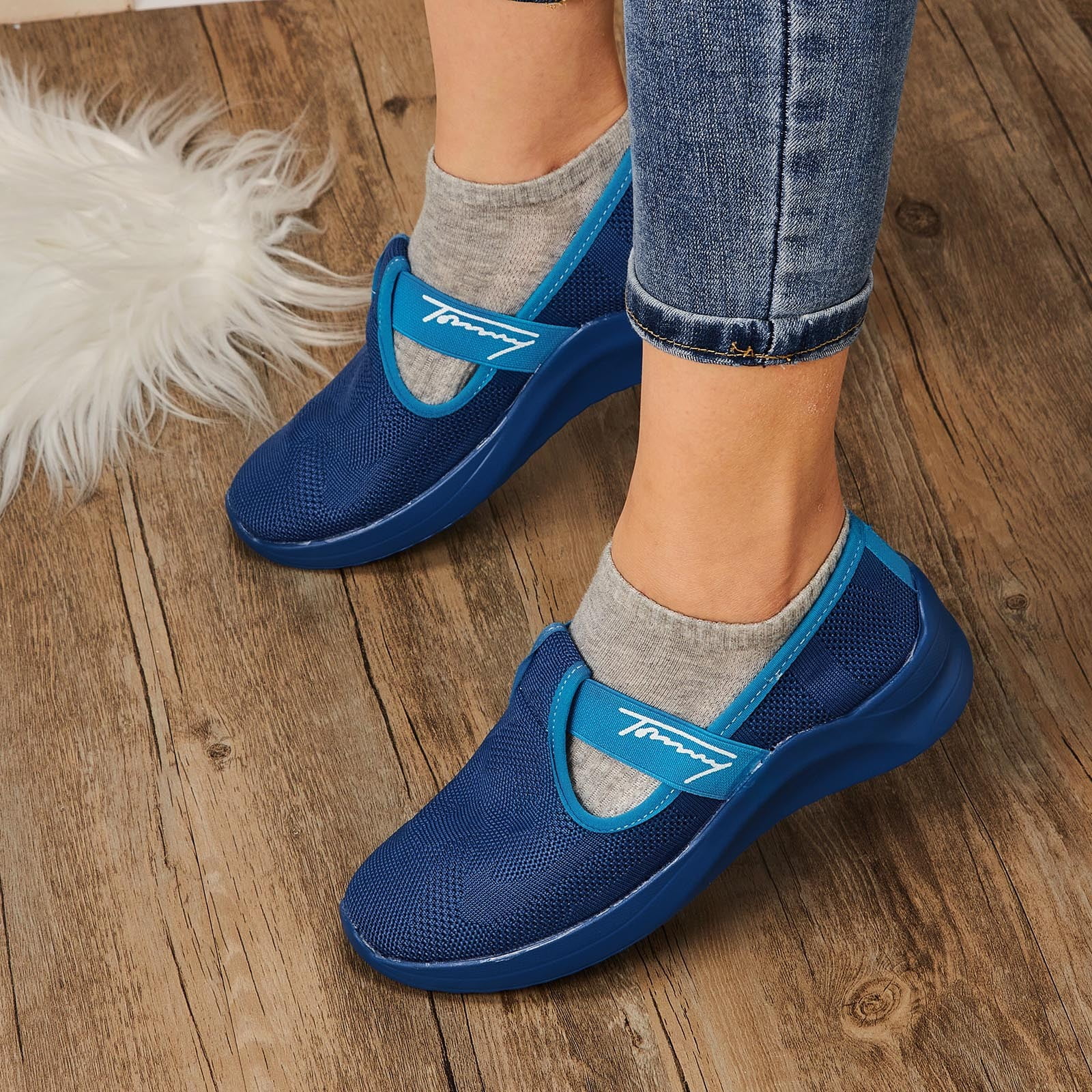 CAICJ98 Tennis Shoes Womens Women Sneakers Comfort Slip On Wedges Shoes Breathable Mesh Walking Shoes Blue