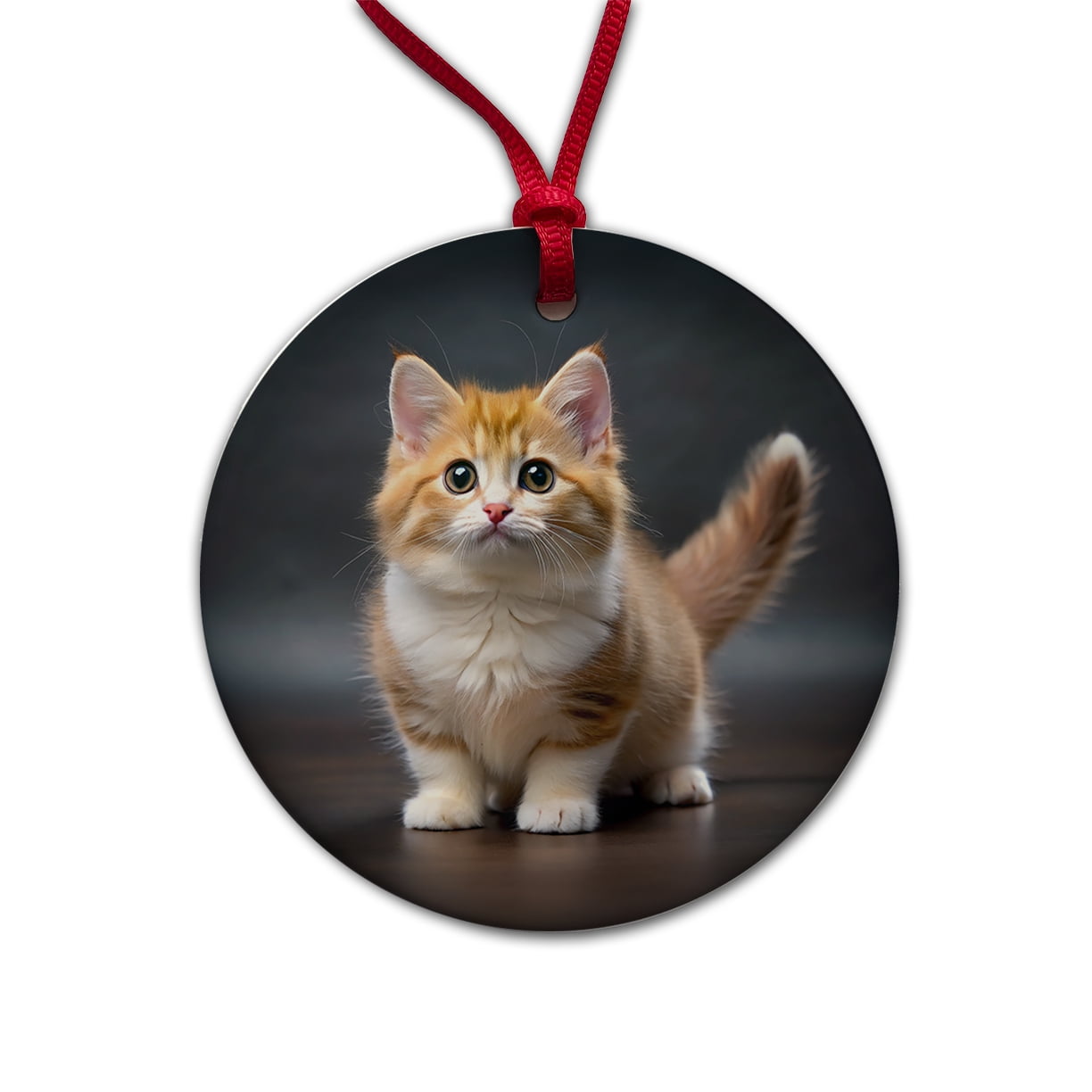 Munchkin Cat Photo Christmas Tree Holiday Round Ceramic Ornament