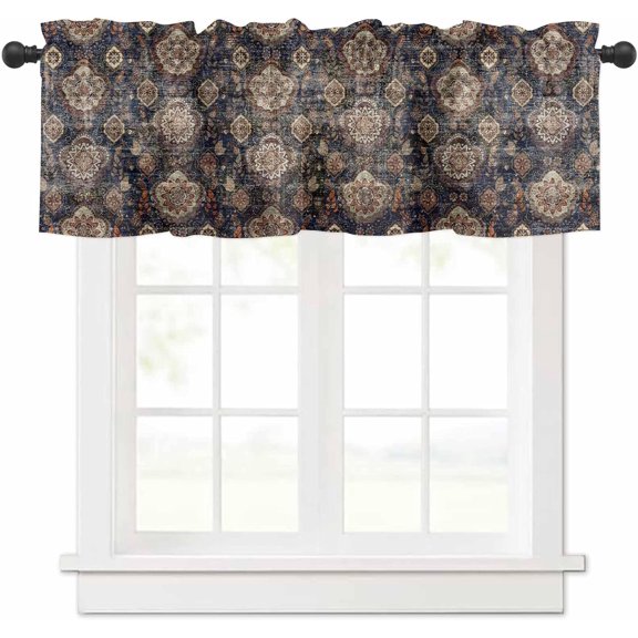 Valances for Windows, Ethnic Tribal Turkish Retro Flower Abstract Geometric Kitchen Window Valances Rod Pocket Valances Curtains for Living Room Bathroom 54 x 18 Inch, 1 Panel