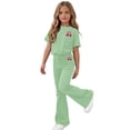 thumbnail image 4 of Teen Girls 2-Piece Outfit, Graphic Short Sleeve T-Shirt and Flared Wide Leg Pants Casual Set for 5-15 Years Green, 4 of 6