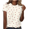 thumbnail image 1 of Camiseta de Cuello Redondo de Manga Corta con Suéter Impreso Casual para las Mujeres, Ligero Top Diario, 1 of 4