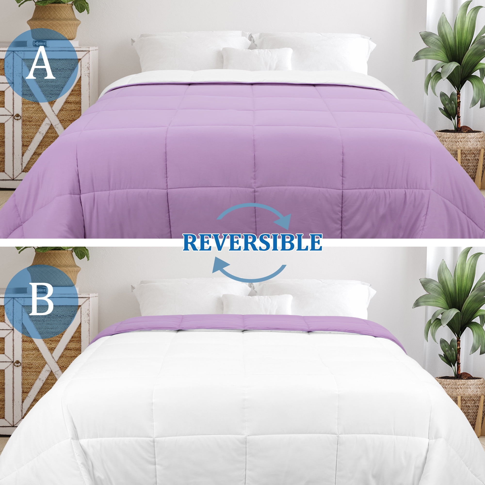 Unique Bargains Quilt Lightweight Down Comforter Light Purple/White Twin