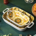 thumbnail image 4 of ONCCI Ceramic Baking Dish Set, 2-Piece Hand-painted Porcelain Rectangular Bakware set with Handles,Large 10.55"L*7.4"W and 7.87"L*5.4"WSmall Casserole Dish for Oven/Cooking/Kitchen(Autumn Yellow), 4 of 8