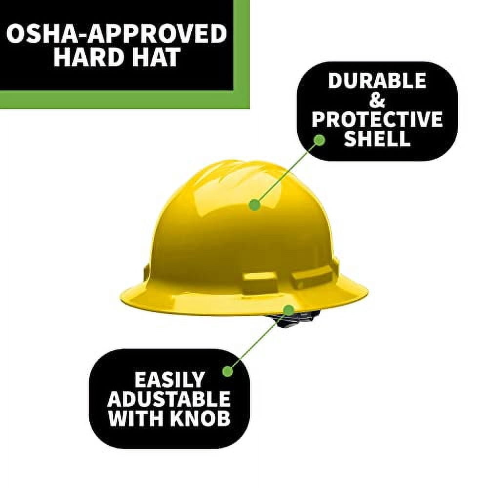 Cordova H34R2 Hard Hat, Full-Brim Style, 4-Point Ratchet Suspension, OSHA Work-Compliant, Protection for Construction, Remodelling, Etc., Yellow