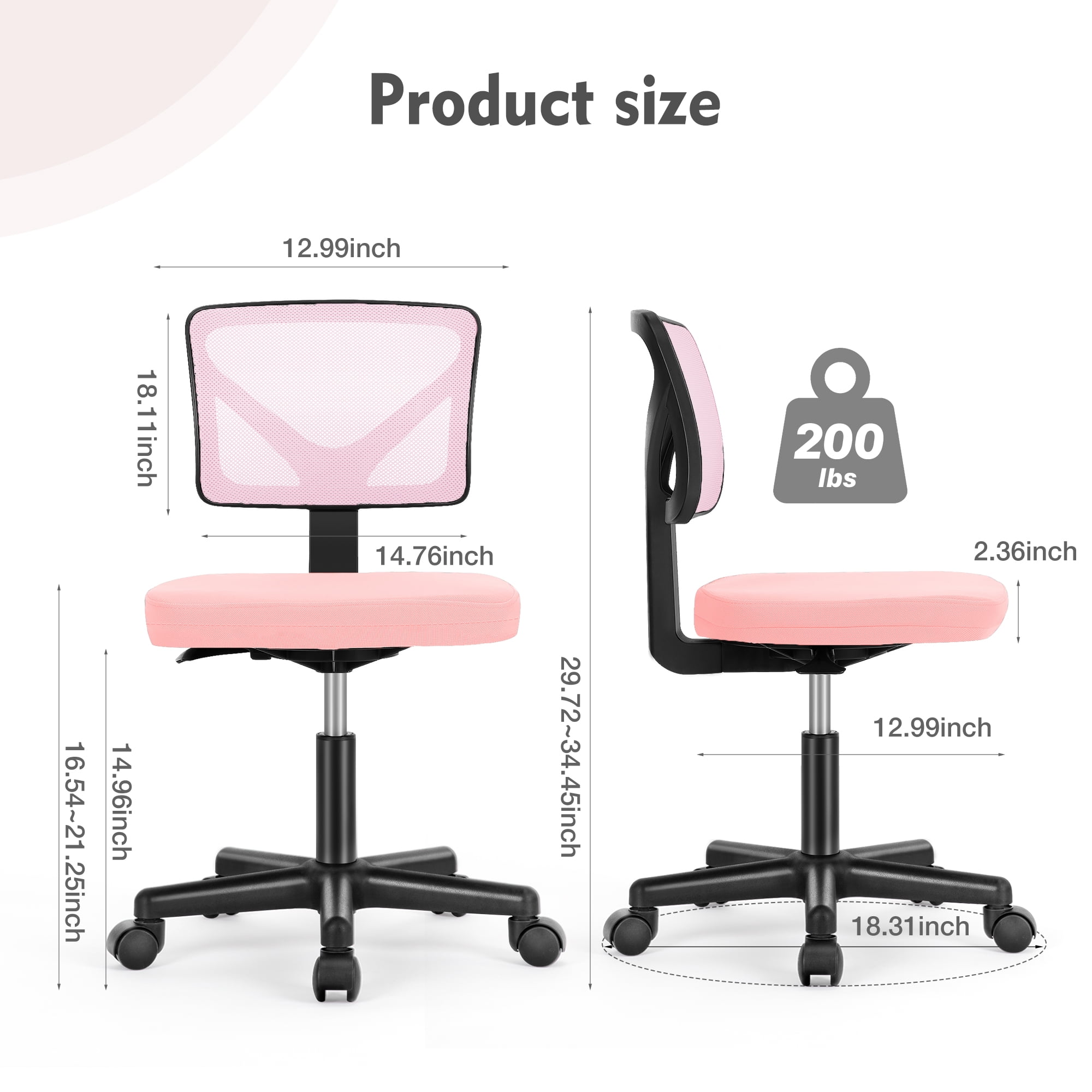 Gianna Mesh Task Chair with Padded Seat for Home Office, Pink