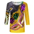 thumbnail image 4 of TSADFHJI Hauts pour Femmes Manches Longues Élégants Joyeuses Fêtes Imprimé Manches 3/4 Col Rond T-Shirt Blouse L Jaune, 4 of 5