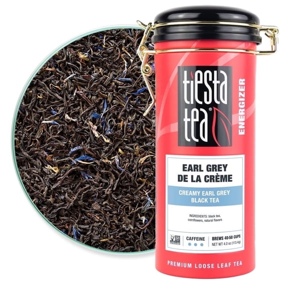 Tiesta Tea Earl Grey de la Crème Loose Leaf Black Tea, High Caffeine, GMO-Free, 4 oz Tin, Makes 50 Cups