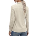 thumbnail image 6 of Ecqkame Womens Button Up Shirts Solid Color Long Sleeve Turn Down Collar Tops Casual Loose Formal Office Daily Blouse Beige L, 6 of 8