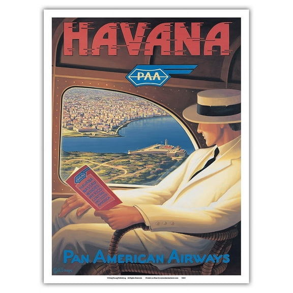 Havana Cuba - Vintage Airline Travel Poster by Kerne Erickson - Master Art Print (Unframed) 9in x 12in