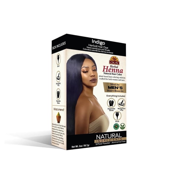 OKAY Pure Naturals Herbal Henna Hair Color – Indigo Natural Hair Coloring Solution, Chemical-Free, Vibrant Rich Color & Nourishing Shine, All Hair Types & Textures, 2 oz / 56.7 g