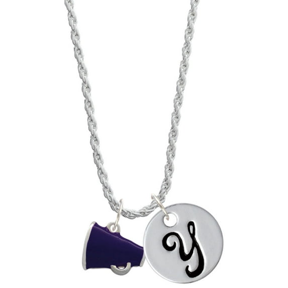 Delight Jewelry Silvertone Small Purple Megaphone Silvertone Script Initial Disc - Y - Charm Necklace, 20"+3"