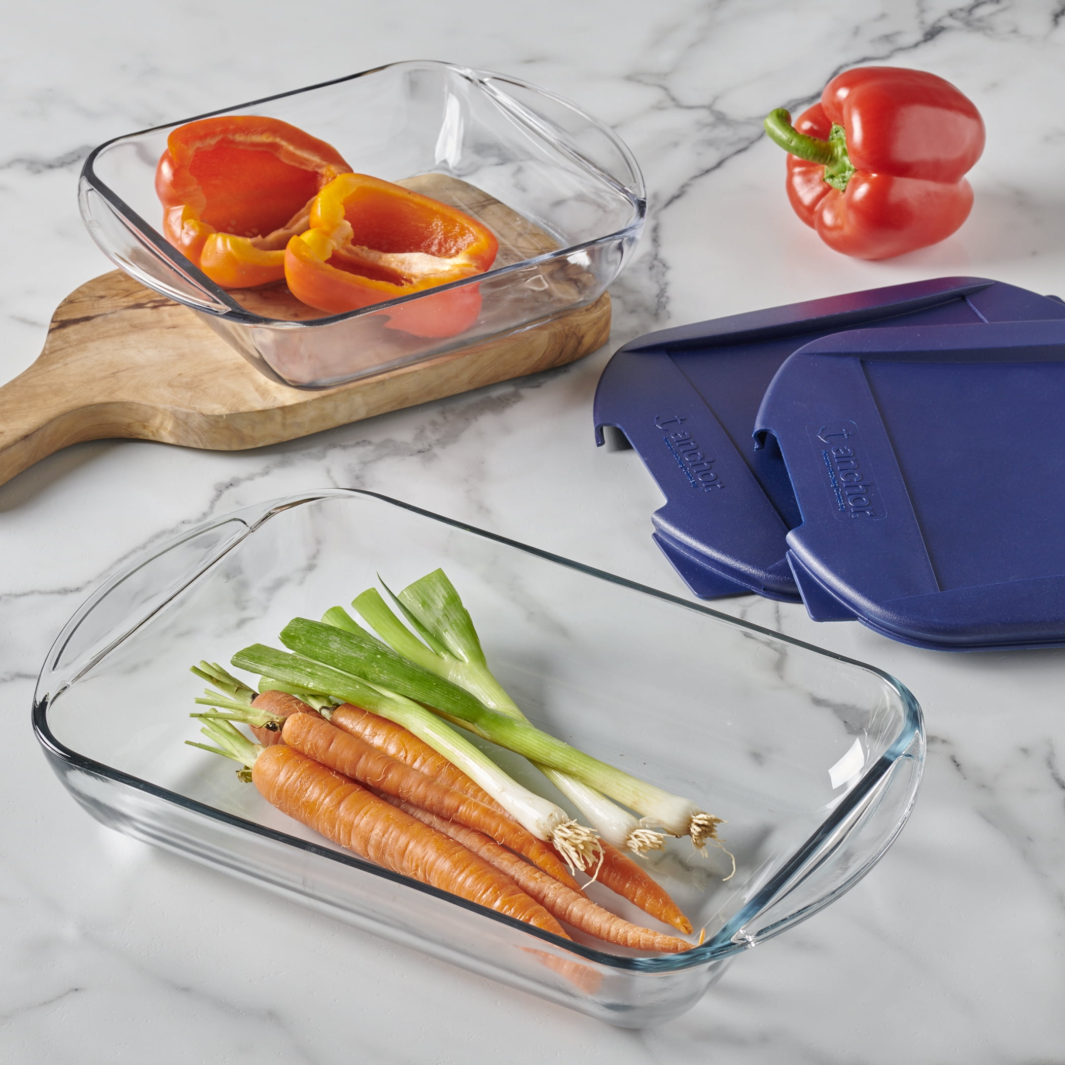 Anchor Hocking 4-Piece Rectangle Glass Bakeware Set with 2Qt and 3Qt Dishes and Lids