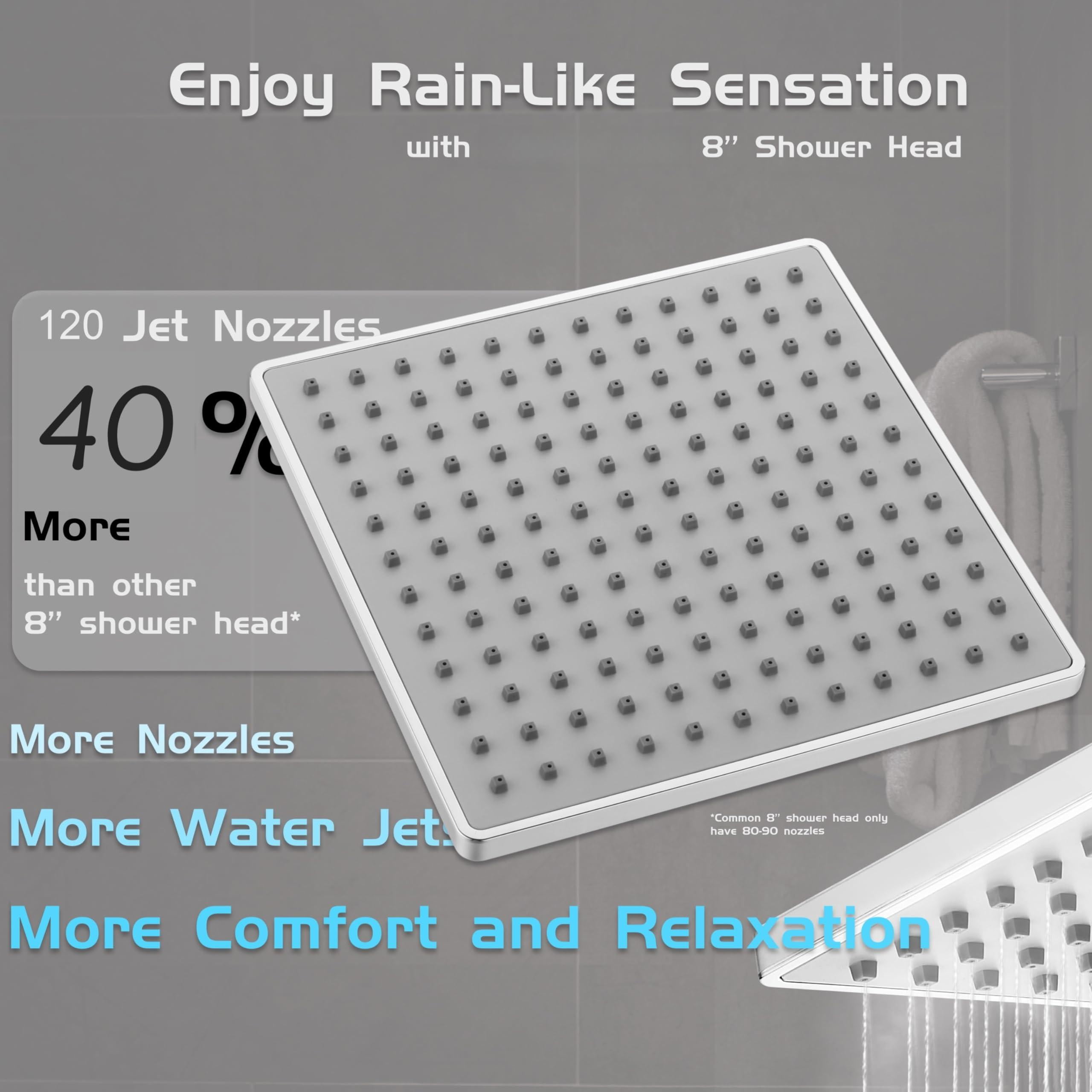 Rain Shower Head  8'' High Rainfall Square Showerhead With 15'' Extension Arm Brass Adjustable Extender Waterfall Fixed Showerheads Chrome