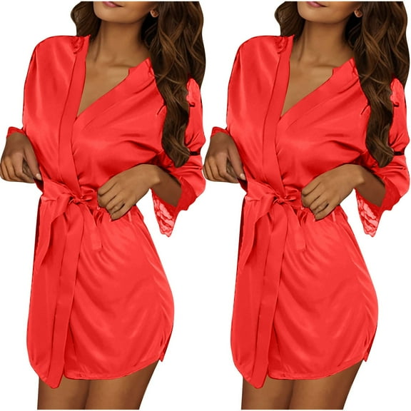 QNANSPI Silk Robes for Women, Summer Robes for Ladies, Women's Home Loungewear Casual Loose Long Sleeve Pajamas Robe Sleep Dress Soft for Daily Home Wear