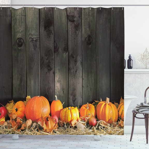 Ambesonne Harvest Shower Curtain, Thanksgiving Pumkins, 69"Wx70"L, Brown Orange
